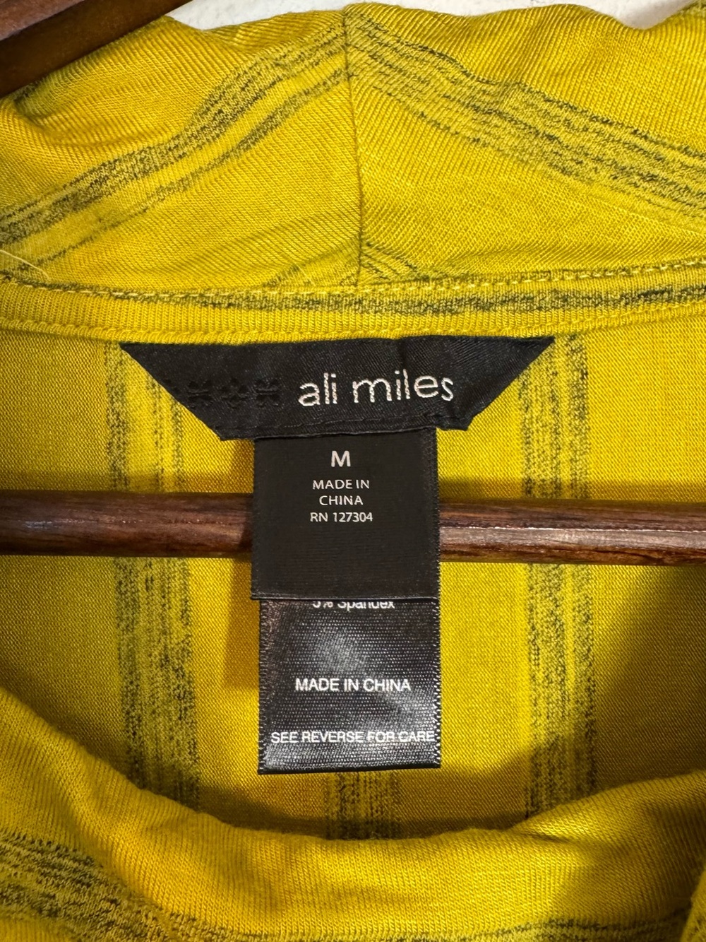 Ali Miles Chartreuse Striped Cowl Neck Tunic Blouse Medium - Picture 5 of 7
